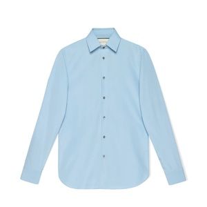 GUCCI Men's Sky Blue Cotton Popeline Slim Fit Shirt